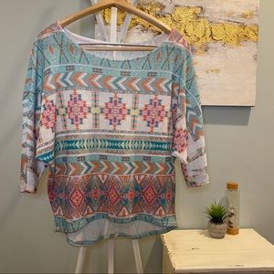 Blu Pepper Aztec 3/4 Sleeve Sweater Top